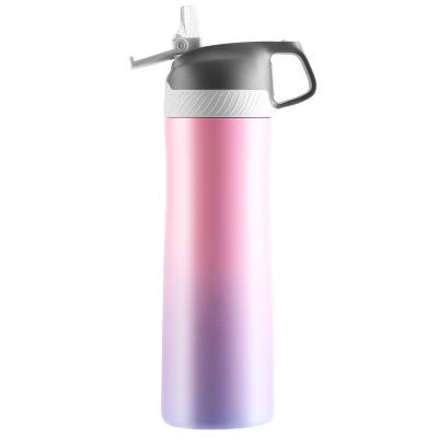 China FEIJIAN 550ml Double Wall Stainless Steel Single Thermos Bottle With Tritan Straw Vacuum Flask Sports Straw Water Bottle for sale