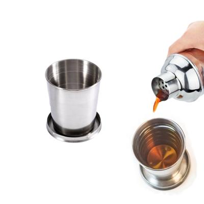 China Key Chain Viable Design Retractable Telescopic Folding Travel Mug Stainless Steel Cup Camp for sale