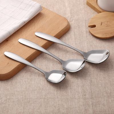 China Sustainable Reusable Eco Friendly Metal Dessert Square Head Serving 18/10 Stainless Steel Spoon Set Ice Cream Spoon Scoop for sale