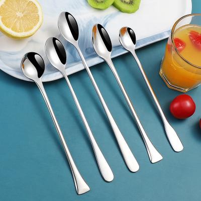 China Stainless Steel Long Spoon Ice Cream Iced Tea Stirrer Handle Viable Mixing Spoon for sale