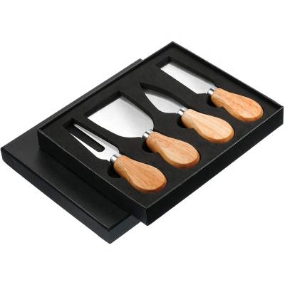 China Sustainable 4 Pcs Cheese Knife Set With Wood Handle Cheese Slicer Stainless Steel Cheese Cutter for sale