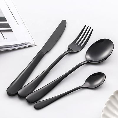 China Sustainable Titanium Reusable Metal Silverware Reusable Stainless Steel Flatware Black Black Cutlery Set With Box for sale