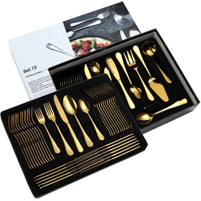 China Viable Wholesale Utensils 72 Pcs Restaurant Silverware Set Cutlery Set Gold Plated Spoon Set for sale