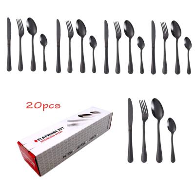 China Sustainable 20 Piece Black Silverware Metal Flatware Stainless Steel Cutlery Set for sale