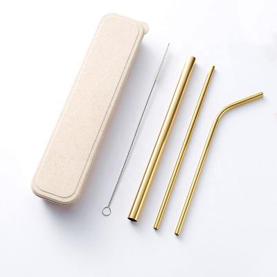 China 304 Titanium Gold Logo Sustainable Reusable Custom Metal Straws With Case for sale