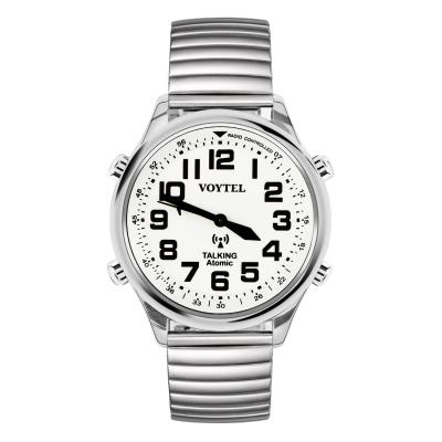 China Alarm Maujoy Metal Case Clear And Stretch Band Voice Loud British Accent Atomic Talking Watch for sale