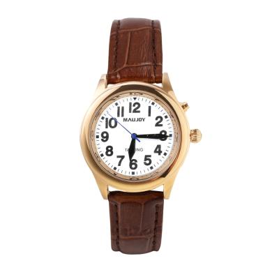 China Alarm Maujoy Clear And Loud Voice Ladies Gold Talking Watch for sale