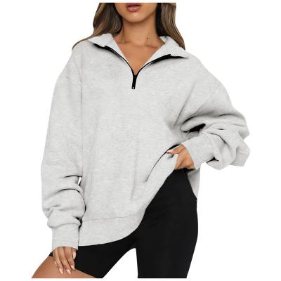 China Anti-Wrinkle Logo Cotton Long Sleeve High Quality Custom Made Zip Up White Crop Women Top Hoodie For Gym Wear Casual Single Shoulder for sale