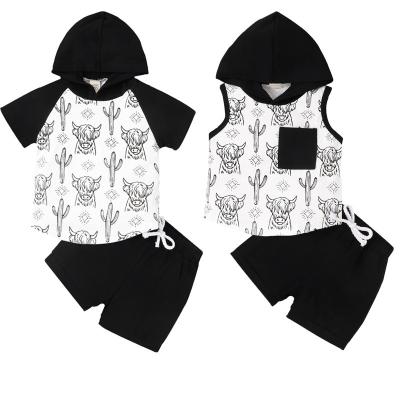 China Boutique Baby Boy Summer Casual Outfit Sets Western Style Short Sleeve Hoodie With Shorts Toddler Baby Clothes Set for sale