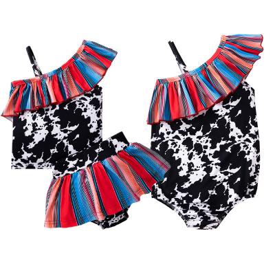 China Customized Breathable Western Cow Printing Sleeveless One Shoulder Kids Swimwear Boutique Ruffle Baby Beachwear Bath Suit for sale