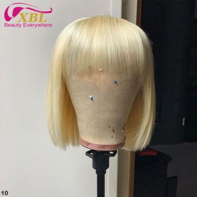 China Body Wave XBL 613 Hair Machine Made Wigs With Bangs, Straight Colored Bob Cut Wig, Honey Blonde Short Lace Wigs Machinemade No for sale