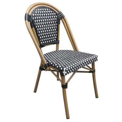 China L-135 Water Proof Outdoor French Vintage Rattan UV Resistant High Quality Stacking Aluminum Bistro Dining Chair for sale