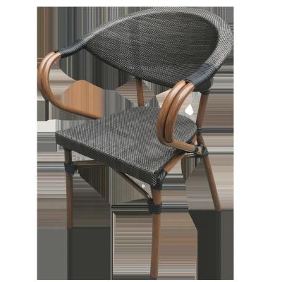 China UV Resistant Aluminum Bamboo Frame L-147 With Armrest Paris Bistros Teslin Mesh Chair for sale