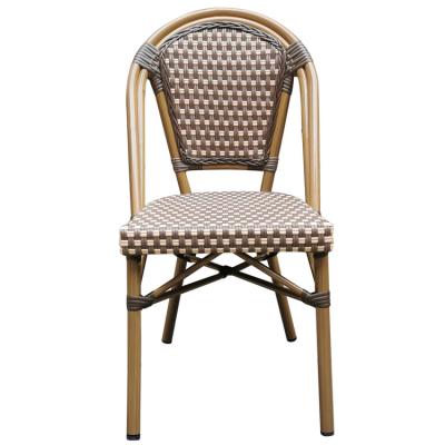 China L-135 Paris Bistros UV Resistant Hot Selling Aluminum French Cafe With Bamboo Look Rattan Restaurant Chair for sale