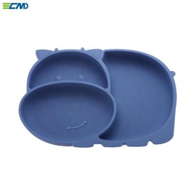 China Hotel Restaurant Kids Home Dinner Divided Silicone Handle Dish For Toddler Early Stage Feeding Dish Set Suction Anti Slip Silicone Baby Dish for sale