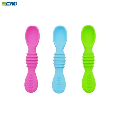 China BPA Free Baby Training Fork Spoon Set Newborn Feeding Soup Spoon Candy Colors Child Food Supplement Fruit Fork Safety Silicone Tableware for sale