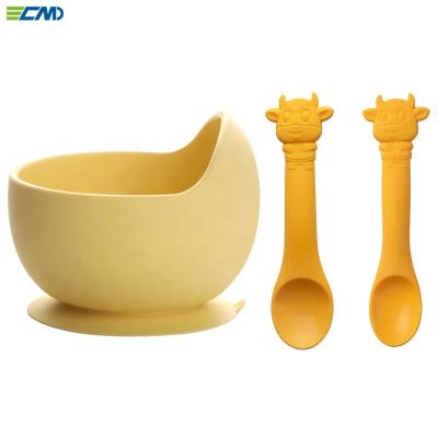 China BPA Free Self Feeding Kids Bowl Microwave Toddler Safe Silicone Baby Suction Bowls With Spoon for sale