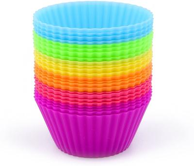 China Stocked 12 Pieces Silicone Cupcake Form Liners Custom Colorful Different Bakeware Mold Non-Stick Reusable Baking Cups Pastry Bun Molds for sale