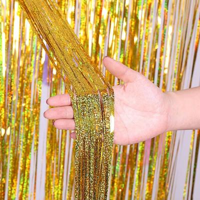 China Foil Laser Tinsel Foil Fringe Curtain Party Metallic 1x2m Photo Booth Props For Party Decorations for sale