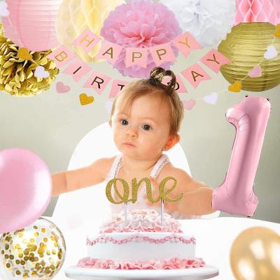 China Non-Toxic Rose Gold 1th Birthday Party Supplies Happy Birthday Banner Qualatex Metallic Balloons Set Globos for sale