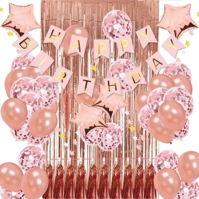 China Foil Rose Gold Birthday Party Decorations Kit Birthday Banner Balloons Latex Confetti Balloon Globos Foil for sale