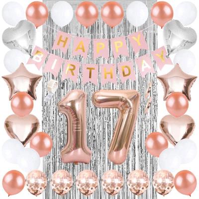 China 17th Birthday Decoration Happy Birthday Banner Baloons Non-Toxic Balloons Foil Balloons Set Globos for sale