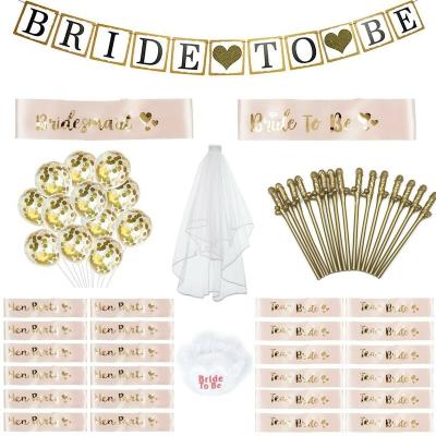 China Non-toxic high quality hen party supplies sashes straws confetti balloon veil garter banner balloon set globos latex for sale