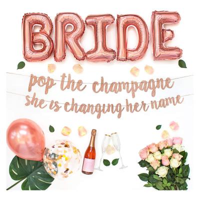 China Non-Toxic Factory Directly Supply Decorations Kit Bride To Be Bachelorette Party Sash Ring Foil Rose Glitter Banner Letter Foil Balloon for sale