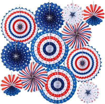 China Patriotic Paper Decorations 4th of July Decor Party Decoration Hanging Paper Fans for sale