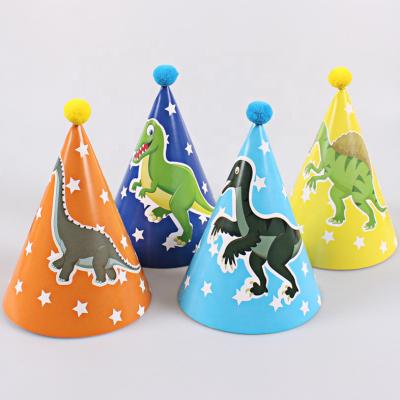 China Non-toxic Jurassic Birthday Party Theme Dinosaur Cartoon Paper Birthday Headdress Creative One-Year-Old Hat for sale