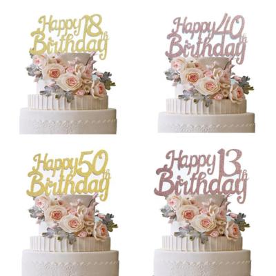 China Non-Toxic Happy Birthday 21 30 40 Rose Gold Birthday Cake Topper Cake Decoration Plug-in Gold Inserts for sale