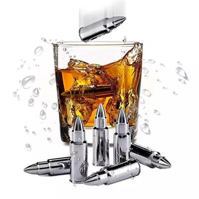 China Sustainable Bullets Shaped Stainless Steel Ice Cube Whiskey Bullet Stones With Base for sale