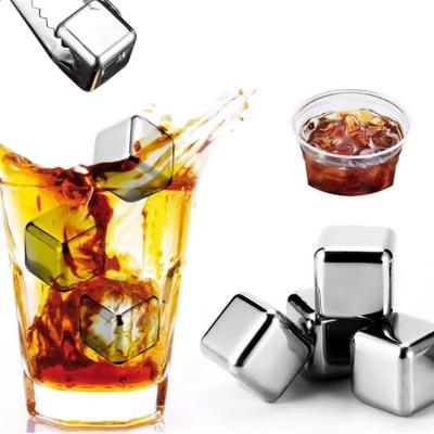 China 304 Stainless Steel Metal Refreezable Whiskey Stone Set Reusable Food Grade Stainless Steel Ice Cubes for sale