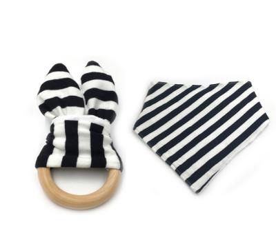 China Soft Baby Boy Bunny Ear Teether - Safe Organic Wooden Teether Ring Baby Bib Set from YDS Toy for sale