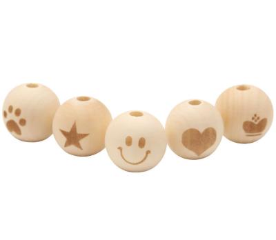 China For Decoration YDS Amazon 20mm Hot Selling Laser Engraving Baby Log Beads Finishing Wood Beads for sale