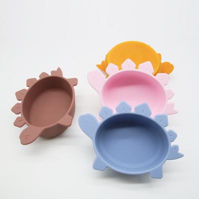 China BPA Free Suction Baby Feeding Supplies Bowl Baby Training Dish Bowl YDS Dino Shape Non Slip Silicone for sale