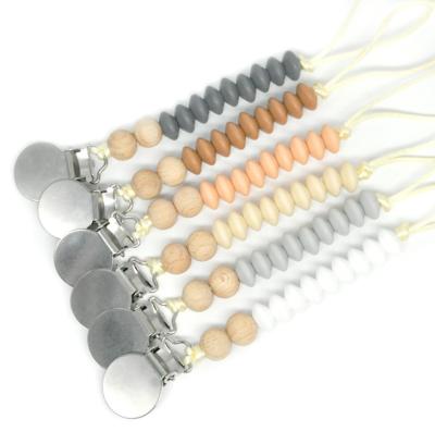 China YDS BPA Free BPA Free Silicone Beads Pacifier Clips Teething NaturalBeech Wooden Pacifier Clip Chain For Baby for sale