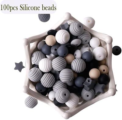 China For DIY YDS 12-15MM Baby Silicone Wire Beads Teething Chewable Nursing Beads DIY Series Black and White Jewelry Necklace Accessories for sale