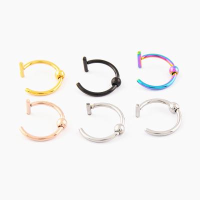 China 2022 Trendy 8/10mm Titanium Steel Punk Clip Undrilled Ring Unisex Nose Ring Ladies Diaphragm Body Jewelry Ear Nose Cuff Lip for sale