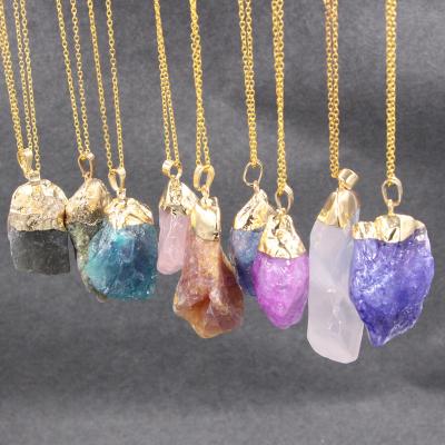 China FASHIONABLE Hot Selling Gold Amethyst Necklace Sweater Chain Multicolor Handmade Quartz Stone Natural Rough Stone Pendant Necklace for sale