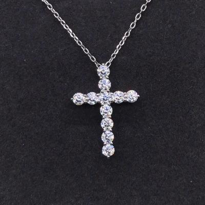 China 925 Full Moissanite Religious Pendant Christian Priest Faith Prayer Necklace Sterling Silver Cross Necklace 3mm*11 for sale