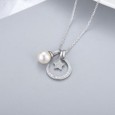 China TRENDY high quality 925 sterling silver pendant necklace sun moon star zircon chain bead necklace for women for sale