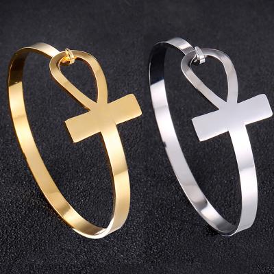 China Wholesale TRENDY Minimalist Cross Gold Stainless Steel Fashion Jewelry Steel Colorful Cuff Bangle Bracelet for Women for sale