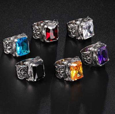 China CLASSIC Crystal Vintage Punk Ring Dragon Large Stone Green Stone Square Stainless Steel Knot Band for sale