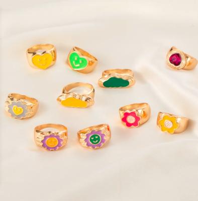 China Wholesale Fashion Cute Ring Jewelry Diy Heart Shape Flower Stainless Steel Epoxy Epoxy Rings For Women for sale