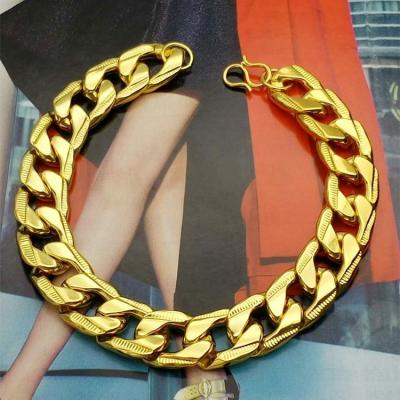 China Free Samples Hiphop Products 12mm Flat Mens Bracelet Hip Hop Chain Bracelet Gold Plated Thick Chain Jewelry for sale