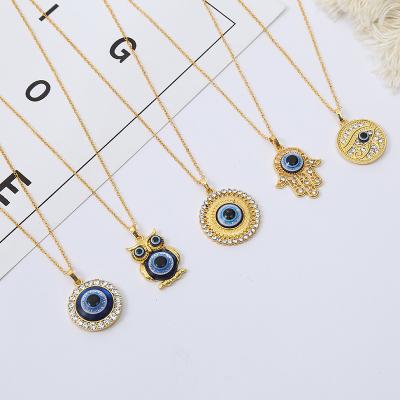 China Europe and America Wholesale Evil Eye Jewelry Europe and America Vintage Diamond Gold Plated Pendant Evil Eye Necklace for sale