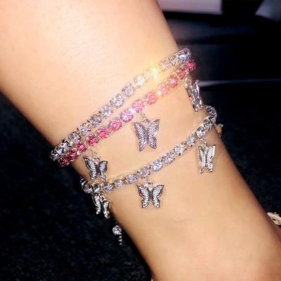 China New Shiny Rhinestone Small Butterfly Anklet Gold Ankle Chain Popular High Quality Element Creative FASHIONABLE Butterfly Pendant For Women for sale