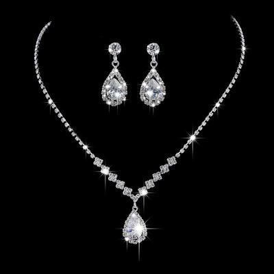 China CLASSIC European and American simple rhinestone Zircon water drop necklace earring set bride earring silver jewelry for sale