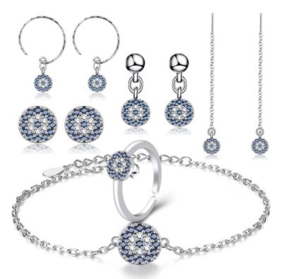 China Round Zircon Sterling Silver Jewelry Set CLASSIC Blue Eye Necklace Demon Set For Women for sale